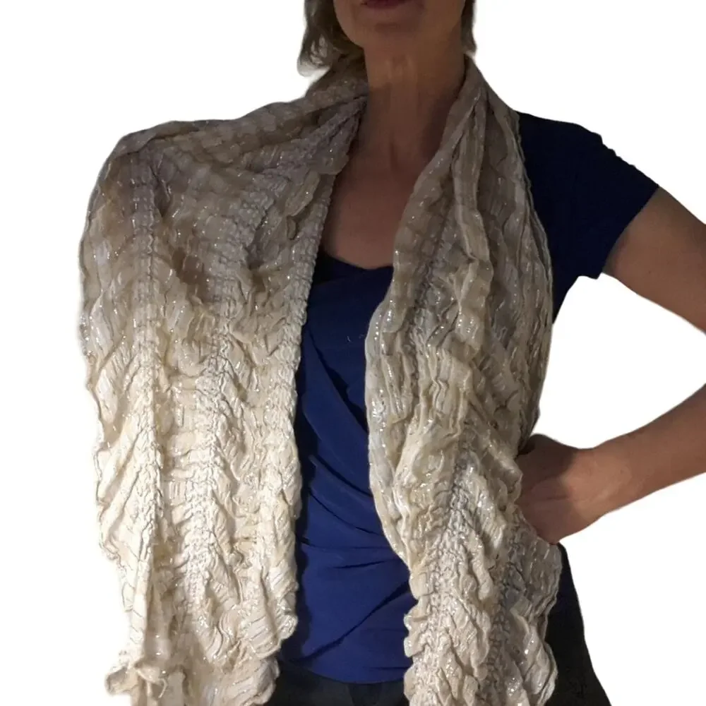 Crinkle Ruched Scarf Beige Textured Fluffy Long MInimalist All Seasons Preppy‎